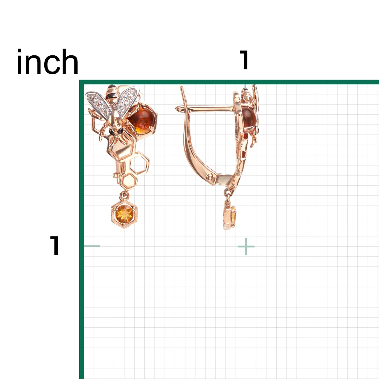 Elegant Jewelry Design Bees on a honeycomb Earrings 14K Solid Rose Yellow White Gold  Amber Citrine Topaz White  Custom  2022