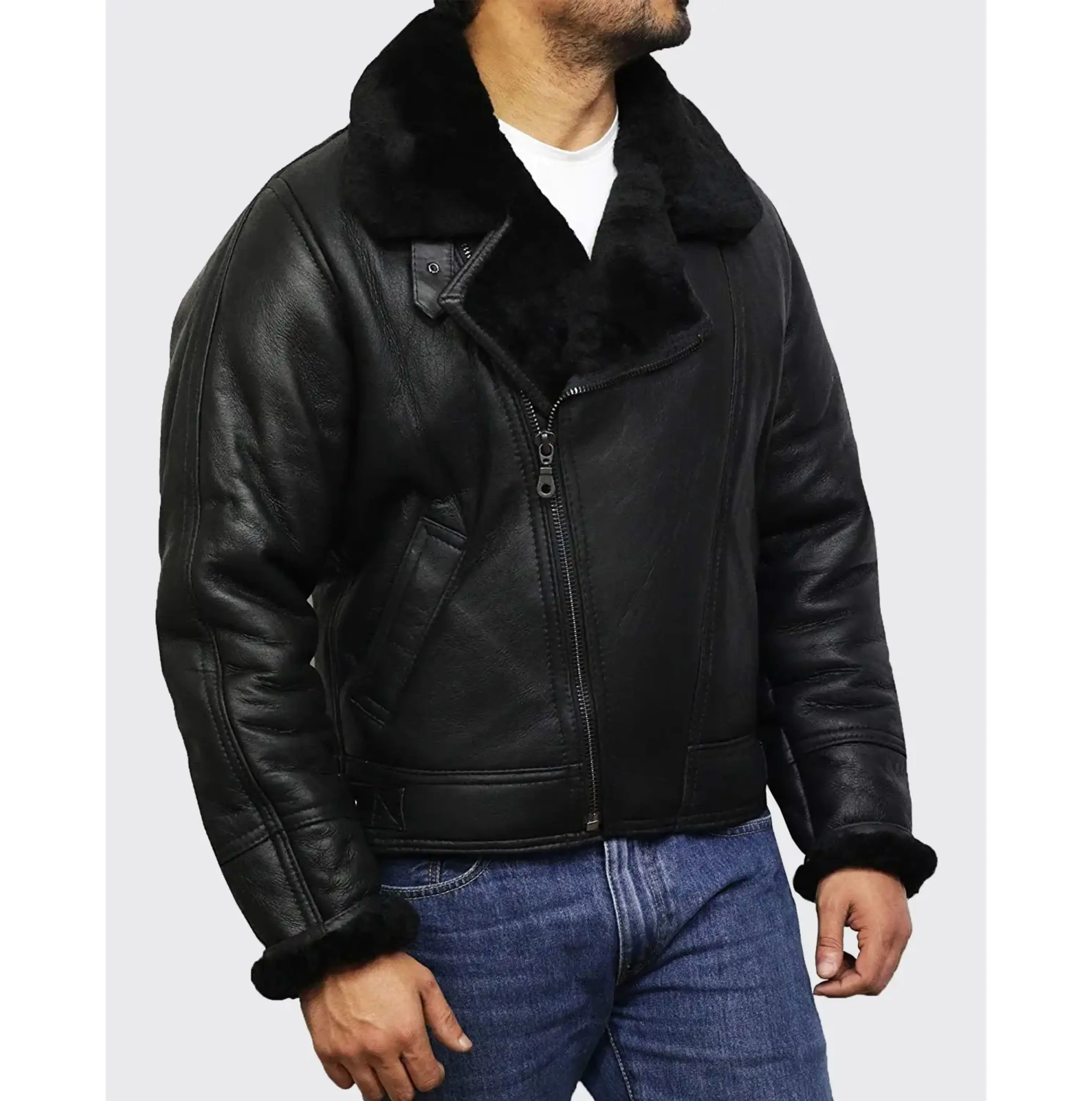 Buy 5 And Get 1 Free High Quality Real Cowhide Leather Jackets Genuine Black Shearling Jacket Stylish Leather Jackets For Men