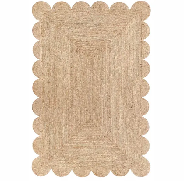 Hot Selling Braided Jute Scalloped Rugs for Living Room Bedroom Guest Room at Factory Price