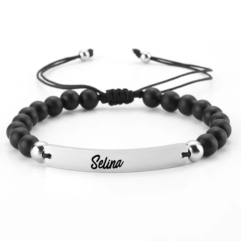 Adjustable Opening bracelet with bead chain Wholesale Fashion bracelet for men women Custom name Personalized  Stainless Steel