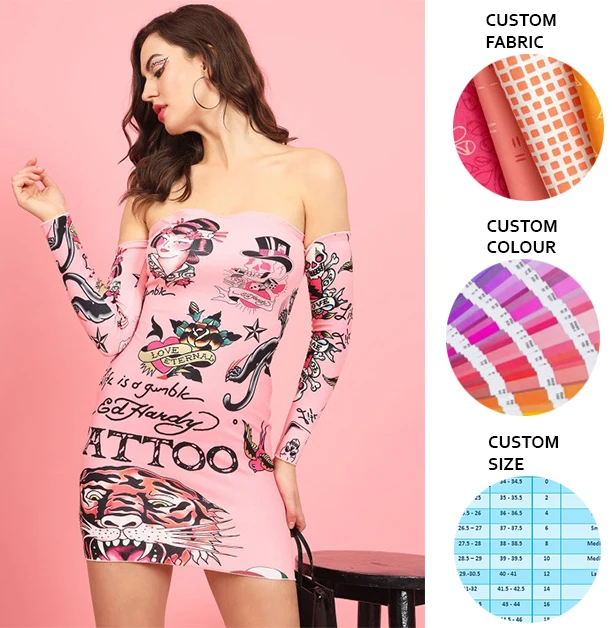 Custom Bodycon Off-shoulder Graphic Design Party Elegant Night-out Dress pink Women