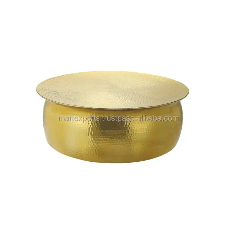 High quality aluminium metal round curved hammered drum coffee table for living room furniture in wholesale price