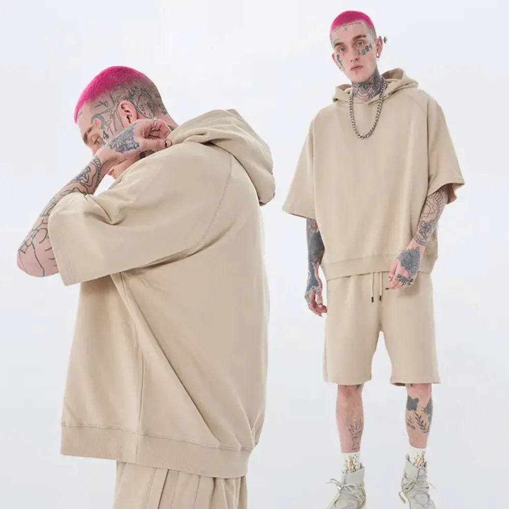 2023 Spring and summer heavy wool hoop 350gsm hoodie shorts casual boy couple suit Sweatshirt And Short Set Men gym Clothes