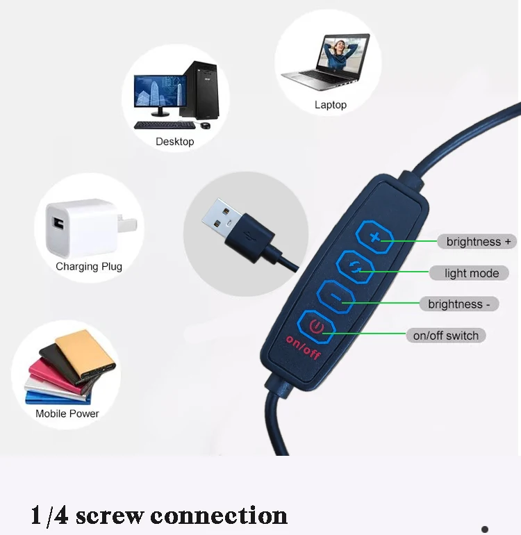 LED Selfie Selfie Light Desktop Shooting Live Broadcast Tripod Folding Belt 10 Inch LED Ring Selfie Light