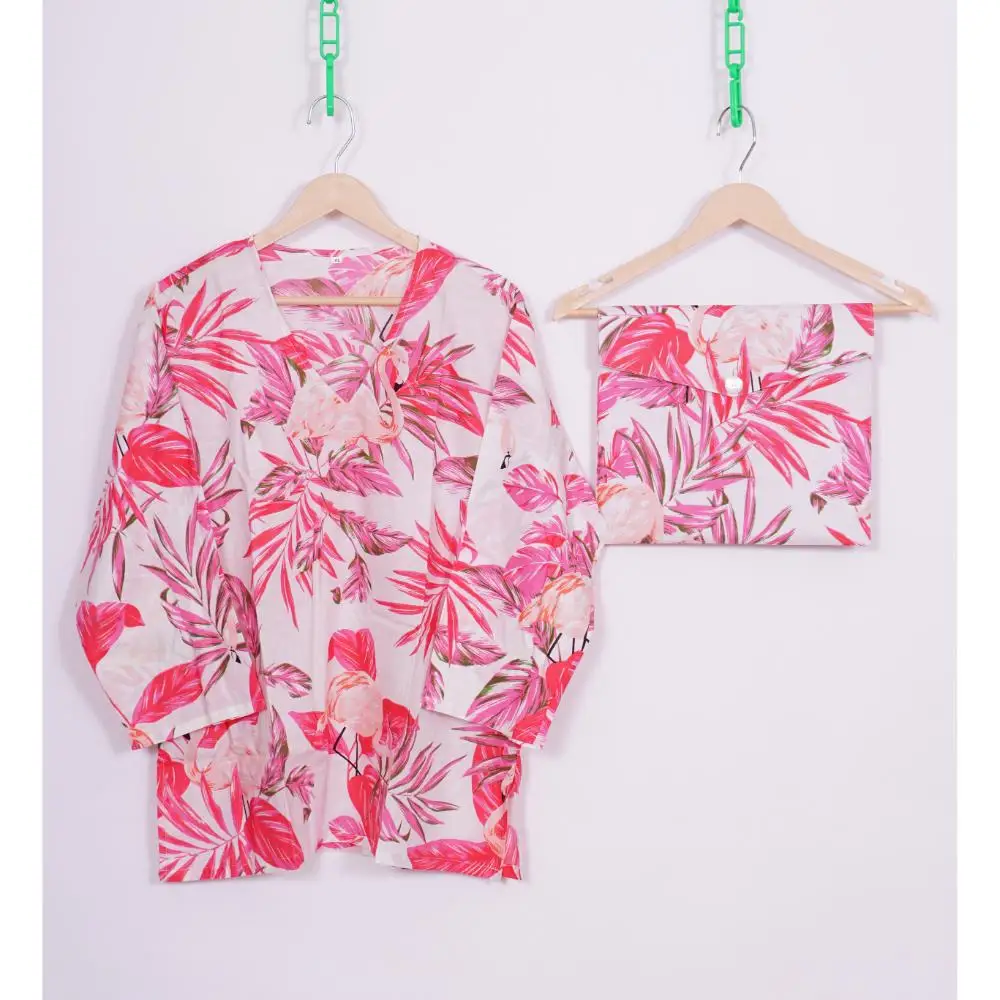 Indian Cotton Pyjama Set Hot Pink Floral Pj Set Night Suit for Womens Available at Affordable Price from India