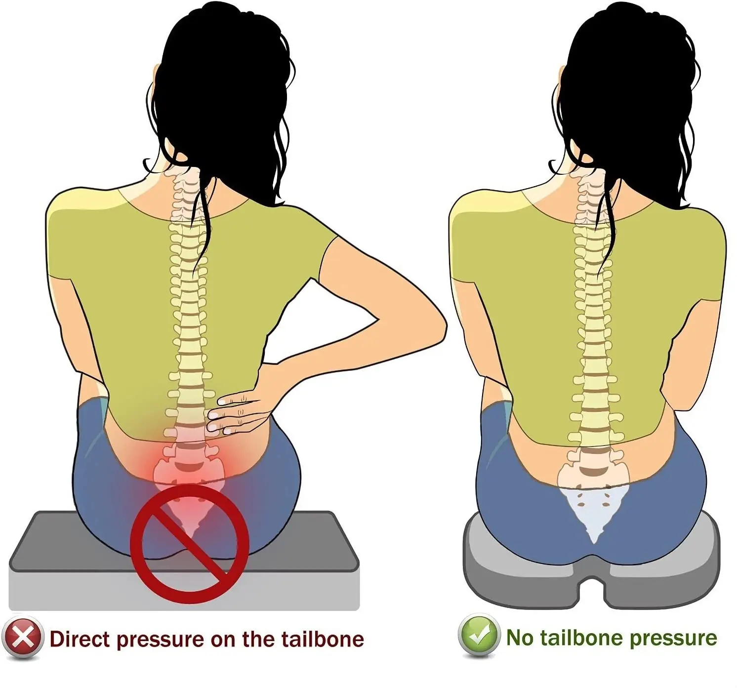 Orthopedic Seat Cushion  Memory Foam Gel Sitting Pillow for Back Pain, Sciatica and Tailbone Relief