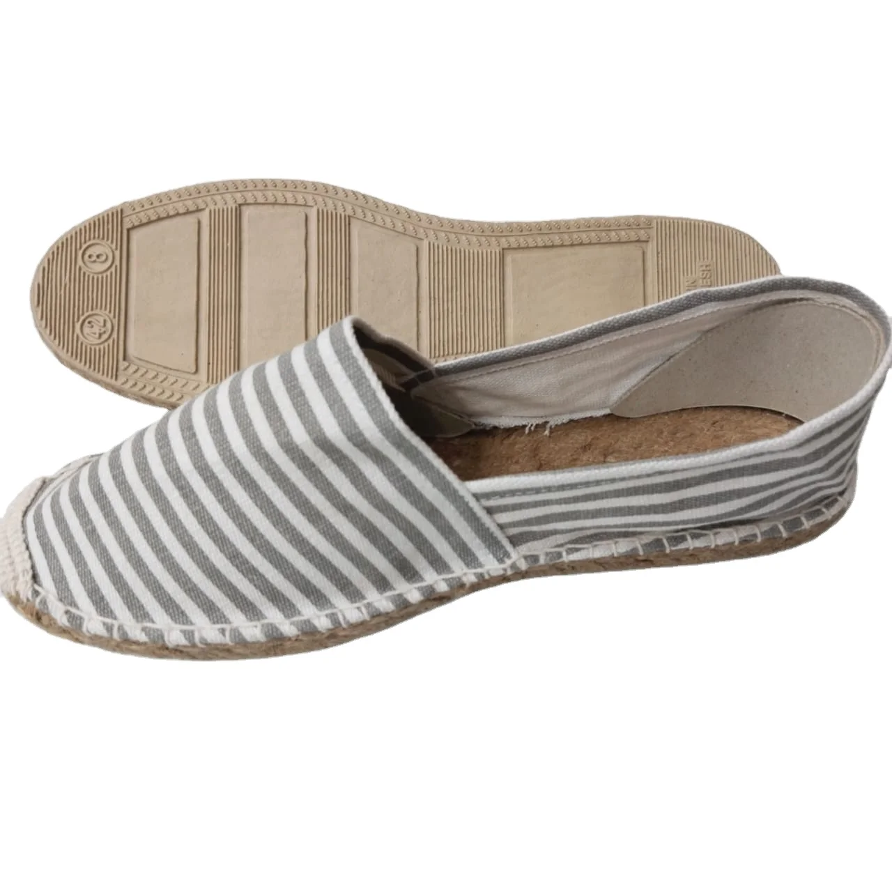 Traditional Style Stripe Pattern Plain Solid Color Espadrilles Flat Shoes with Cotton Yarn Stitching available at cheap price