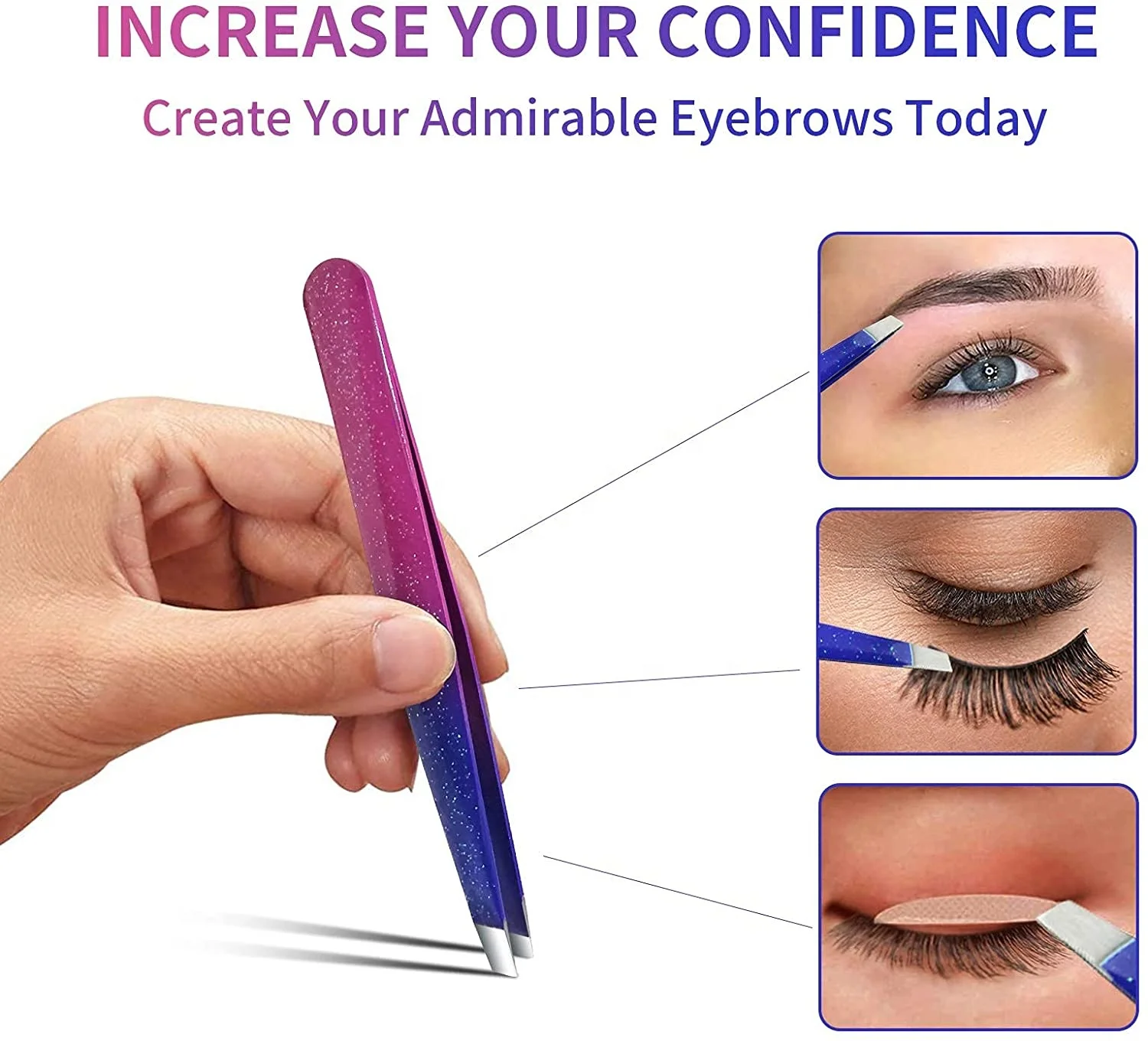 2-Piece Premium Quality Personalized Eyebrow Hair Pluckers Slanted Pointed Tweezers Case Fiber Eyelash Applicator Direct Factory