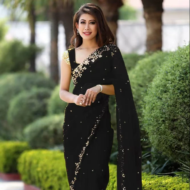 Heavy Nylon Mono Soft Net Banglory Silk Sari Elegant Sleeve Work Traditional Jari Thread Handwork Fancy Jari Thread Work Hand