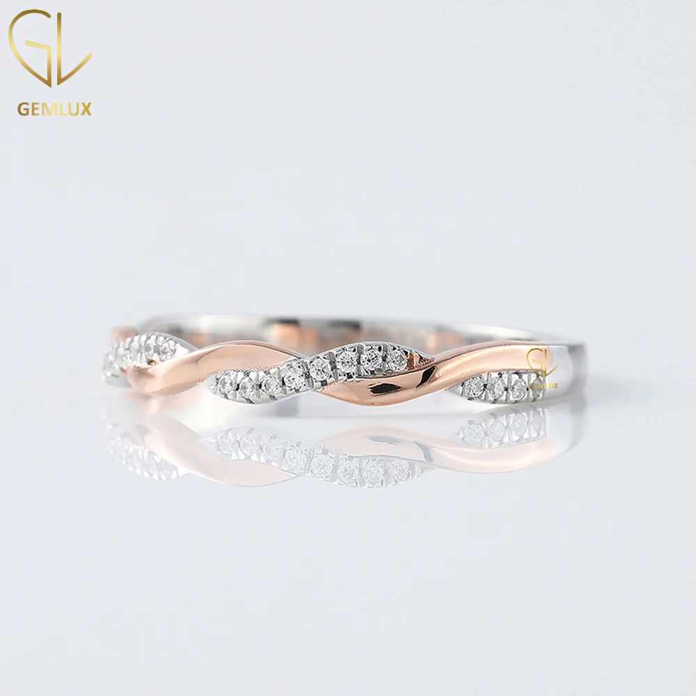 Elegant Looking 14k Round Diamond Twisted Eternity Moissanite Diamond Two Tone Infinity 925 Sterling Silver Wedding Band Ring