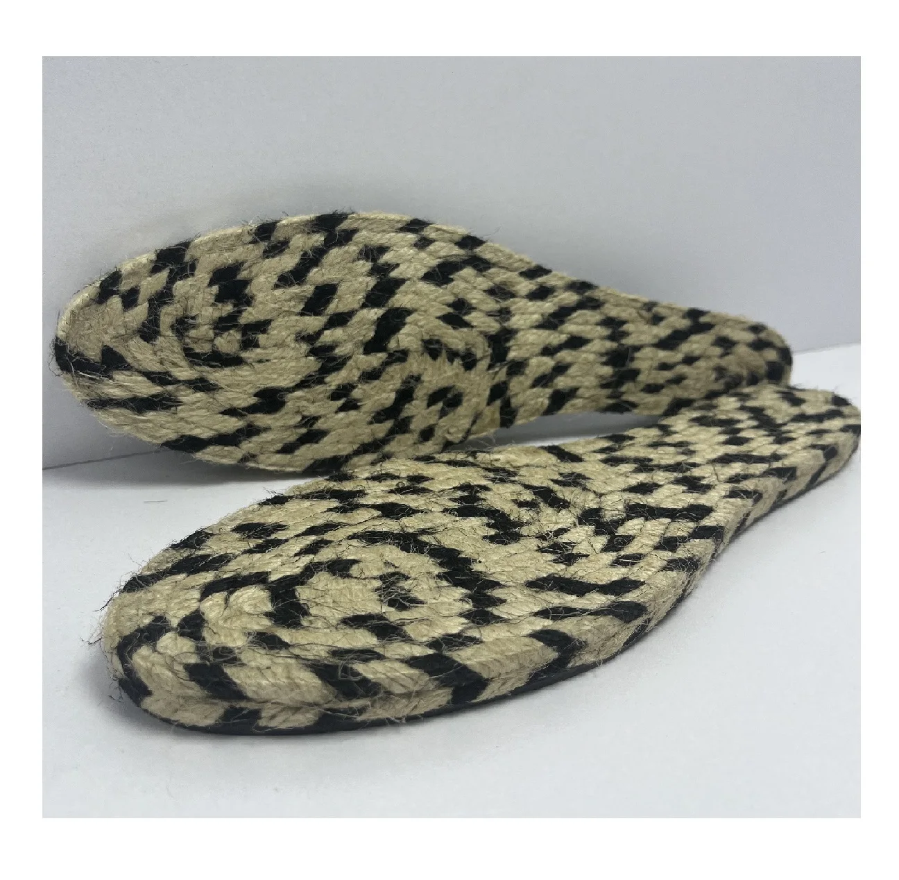 Black and Beige Two-Tone Braided Jute Espadrille Sole with Natural Woven Design, Sustainable and Eco-Friendly Rubber Outsole