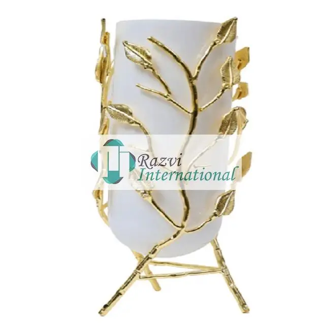 White Glossy Color Decorative Vase With Gold Mesh Design Decorative Vase Top Quality White And Golden Color Flower Pot and Vases