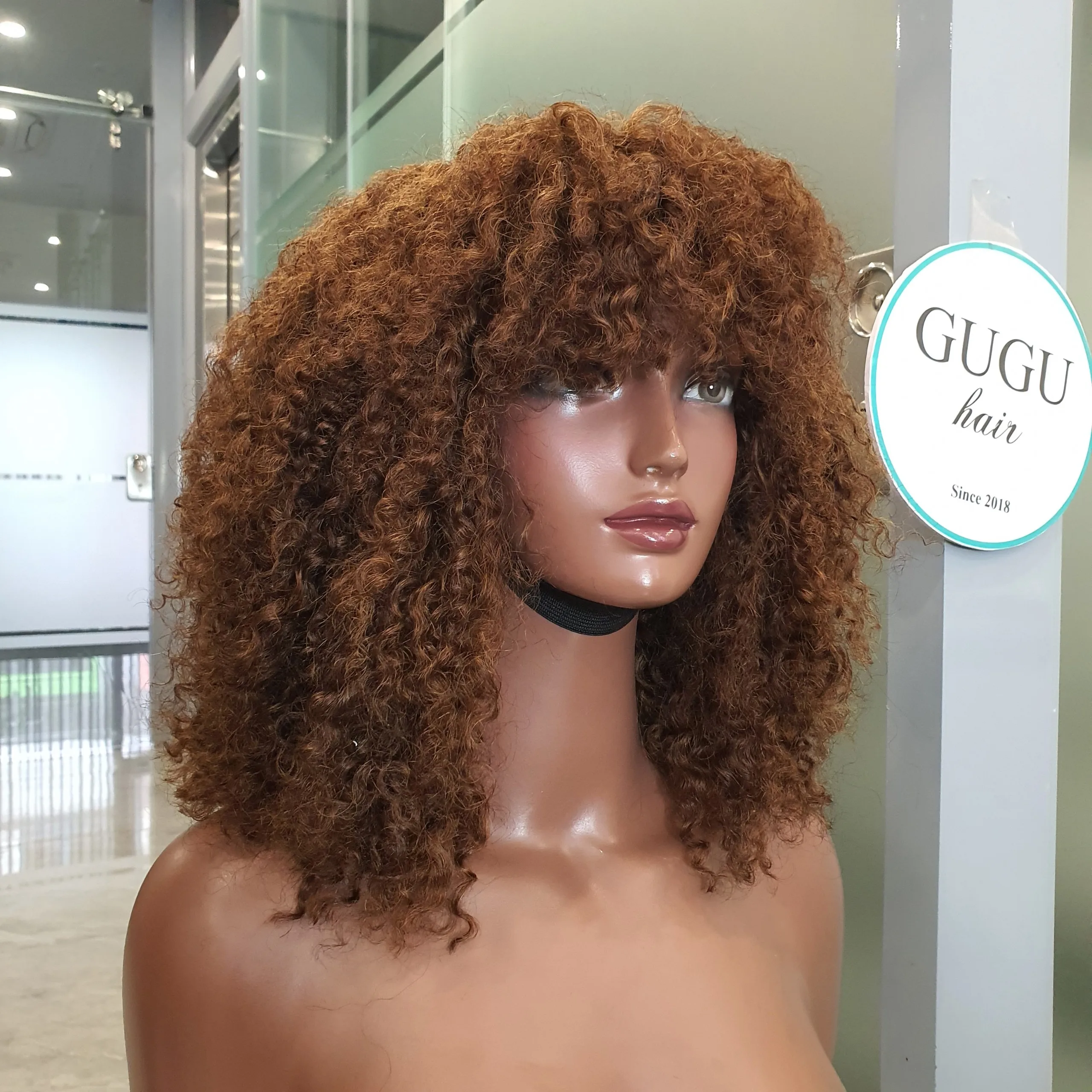 Wig Closure wig Bang New Curly Texture Trendy Virgin hair Colored 16 inch Human Hair Wigs Women Wholesale Vietnamese Virgin Hair