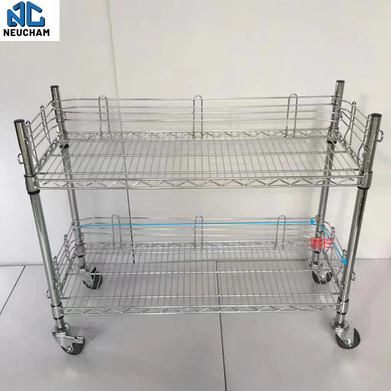 Chrome polishing wire mesh spare parts storage trolley pickup cart storage shelves with wire protection net and divider