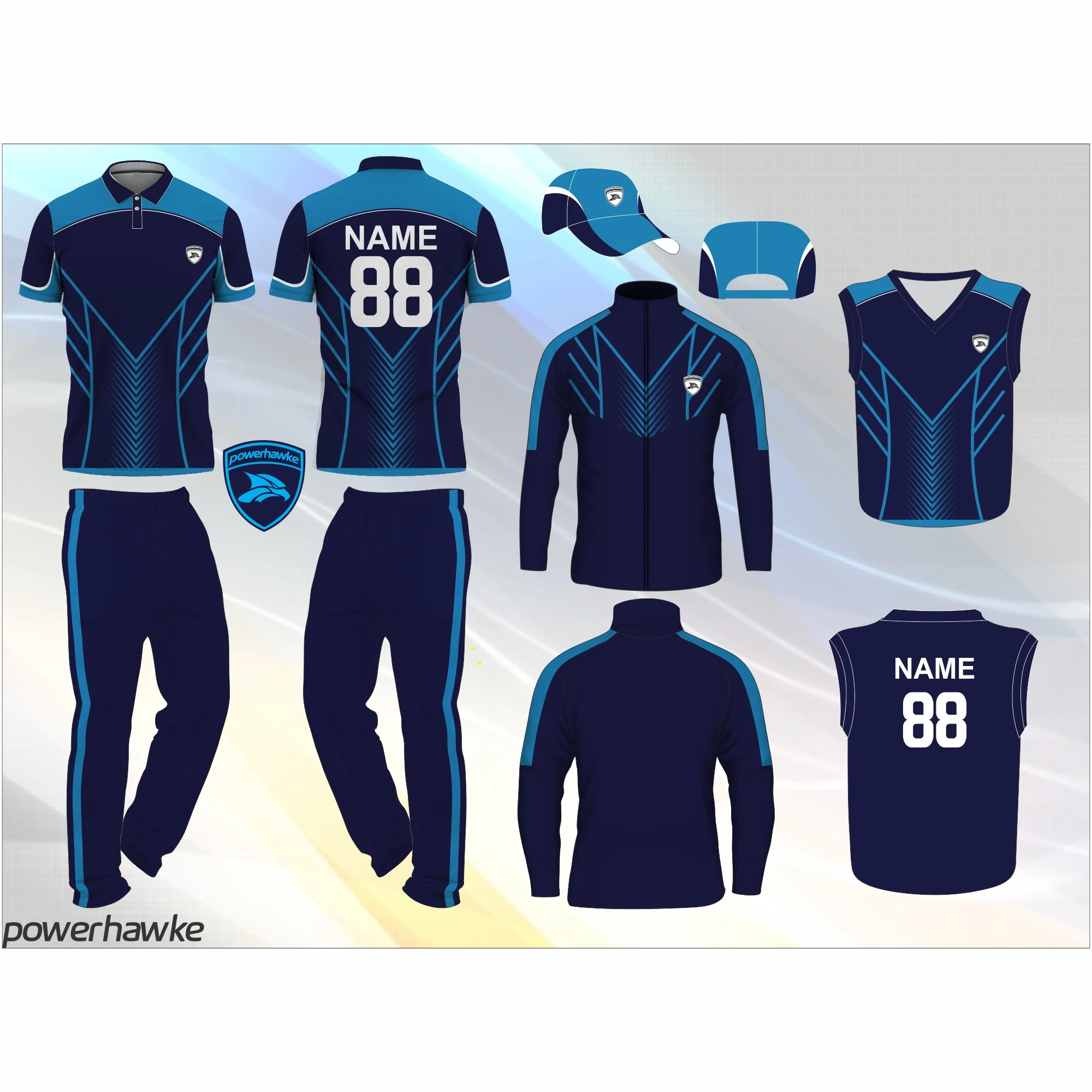 Formal and Decent Look Powerhawke Newly Designed Cricket Uniform with Customization Features available in Beautiful Colors