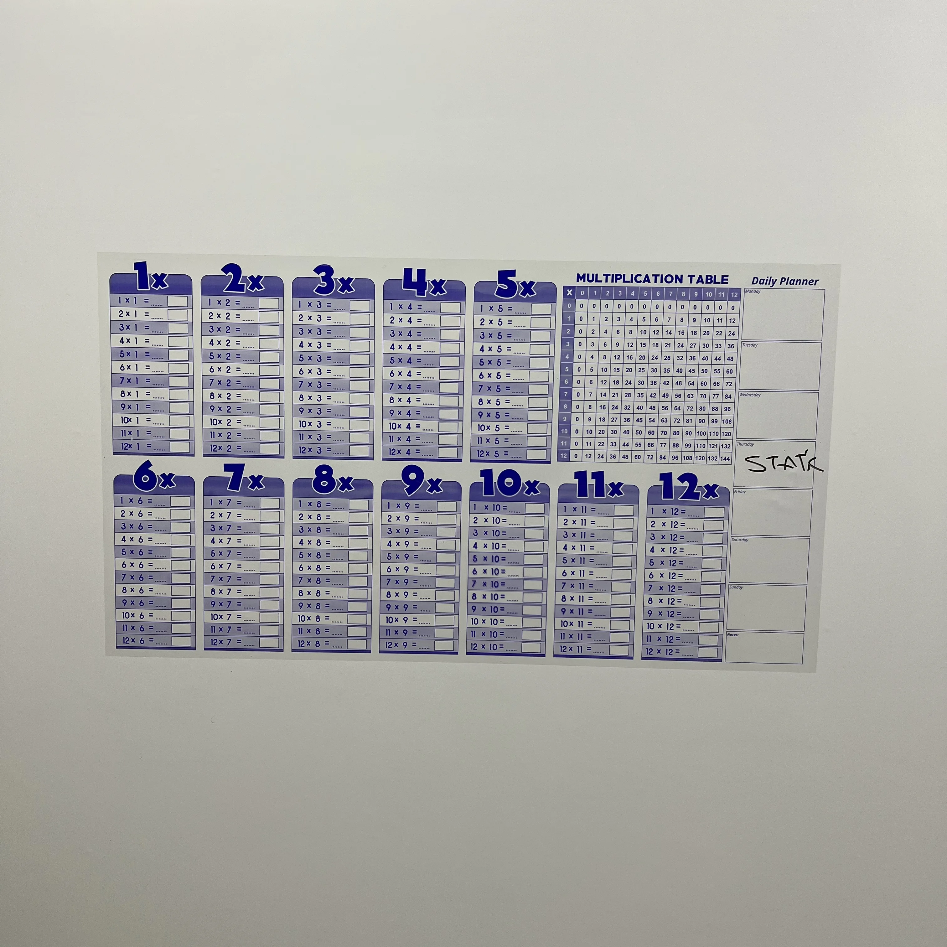 Educational for Kids Dry Erase Multiplication Table Reusable Durable Polystyrene Material Holds The Surface With Static Electric