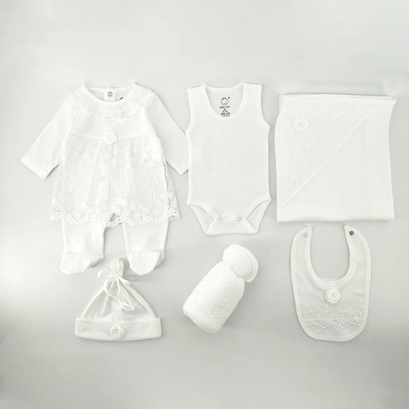 High Quality Interlock 100% Cotton 180g/M2 GSM  Baby 6 PCS Clothes Set for Boy Newborn Baby Girl Gift Sets