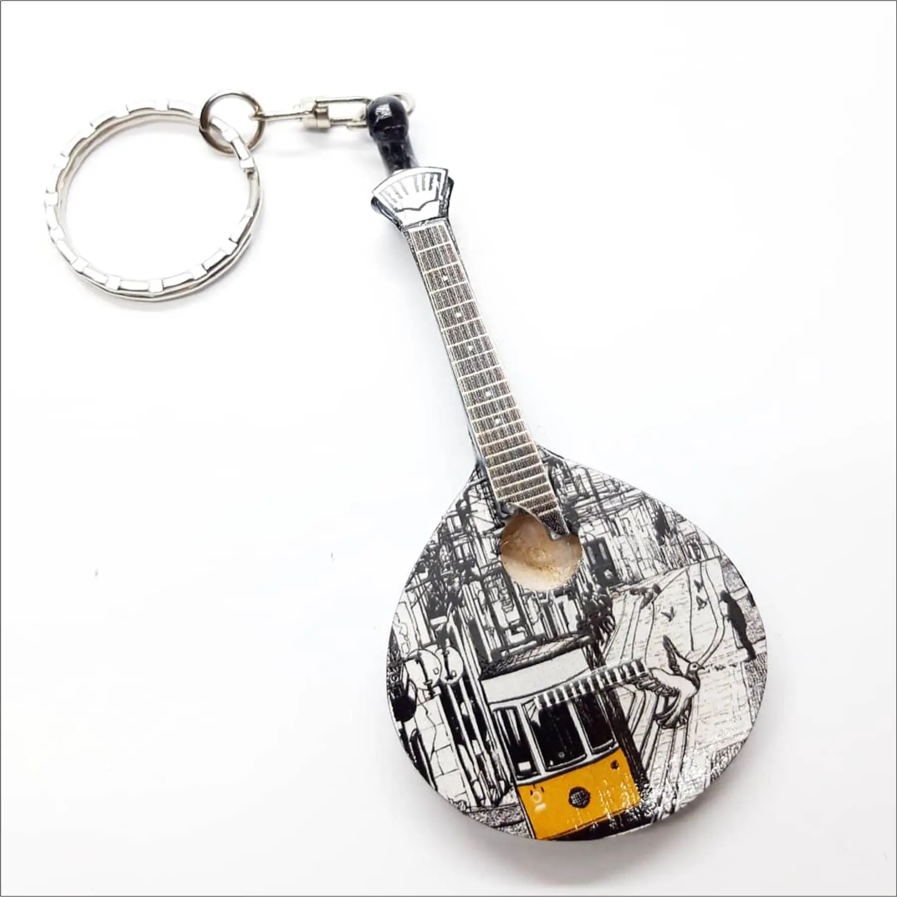 Miniature wooden portuguesse guitar keychain for decoration