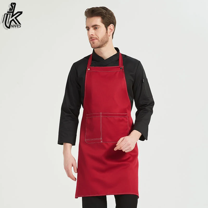 Hot Sale Bib 3-pockets Customized Cotton Wholesale Adjustable Cooking Kitchen Apron With Two Pockets