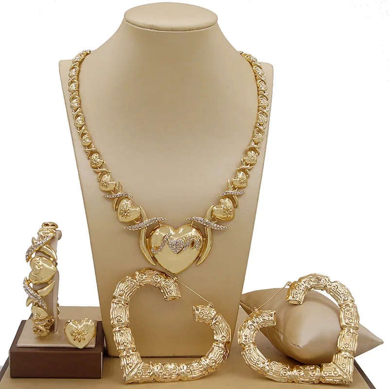 Zhuerrui Big Heart Big Earrings I Love You Hug and Kiss Xoxo Jewelry Set Luxury Love Earring Bridal Upscale Jewelry Sets X0079
