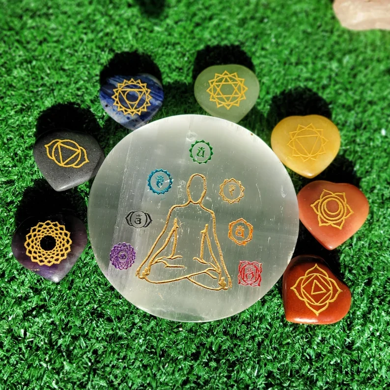 Selenite Stone With 7 Chakra Stone With Buddha Logo Energy Orgone Gemstone Pendant
