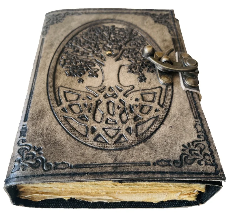 Tree Of Life Custom Genuine Leather Embossed Handmade Journal Antique Notebooks For Women Deckle Edge Paper With Diary Lock