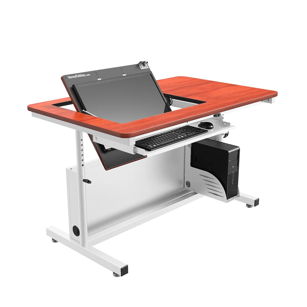 VersaDesk Revolution Adjustable Height Computer Desk  White/Cherry