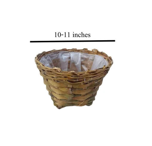 Natural Handmade Bamboo Basket, Bamboo Weave Planter Flower Pot with Plastic