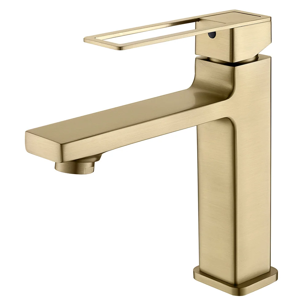 Discount Bathroom Faucet Stylish Modern Single Handle Basin Mixer Black Body With Gold Handle Basin Faucet