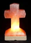 Handcarved Crystal Pink Dreamcatcher Cross Shaped Holy Design Rock Salt Lamp with Premium Quality Wood Base and Power Cable