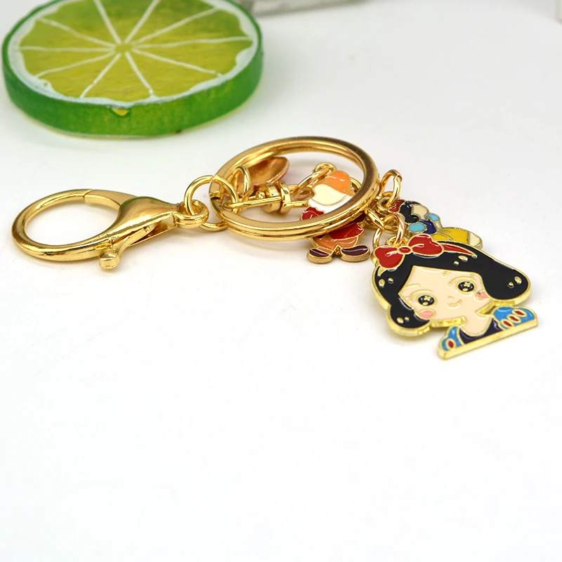 OEM ODM Key Chain Zinc Alloy Enamel Snow White Keychains Custom Animation Figures Keyring for Wholesale