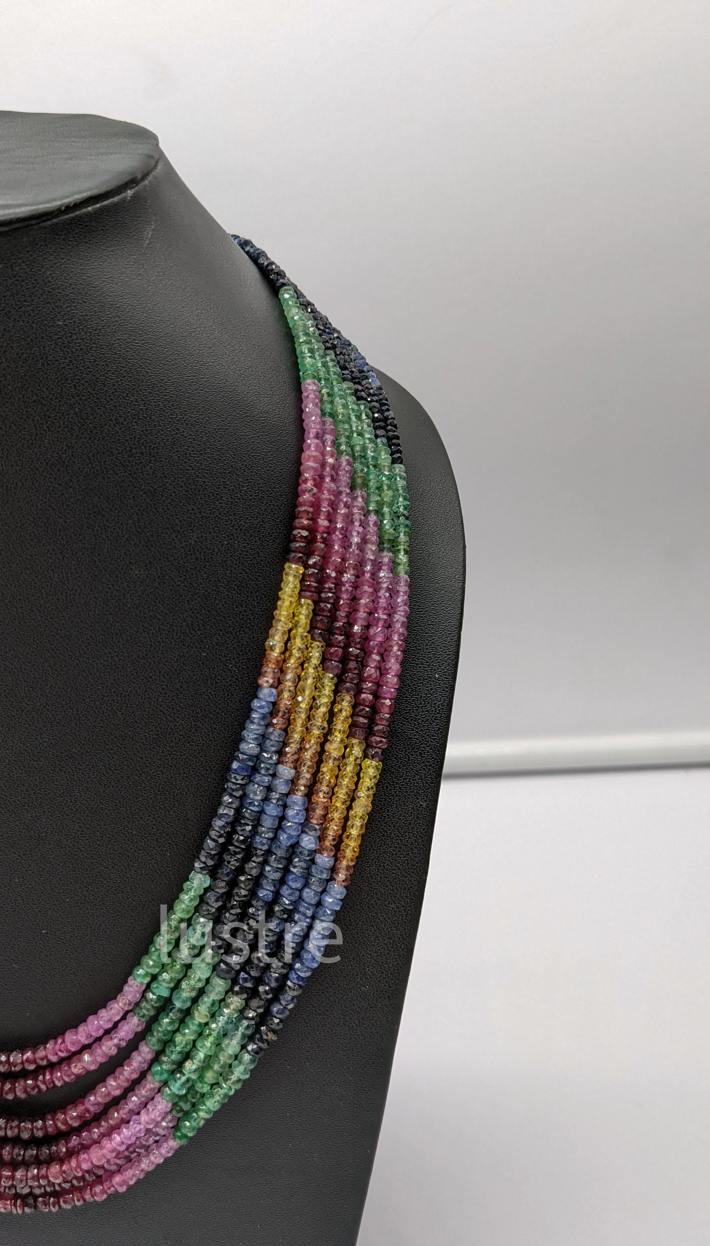 Multi Sapphire Necklace Natural 7 Layer Beaded Necklaces 3.5 - 4.5 mm Multi Color Precious Faceted Rondelle Beaded Necklace