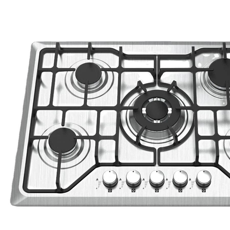 5-Burner Stainless Steel Stove with Gas Electric LPG Battery Power Sources for Household and Hotel Built-in Installation