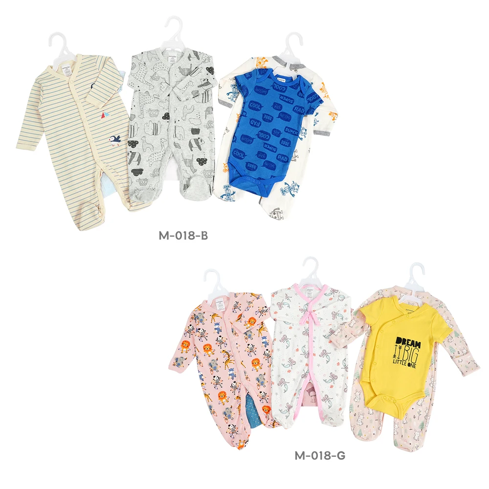 SUNNOZY 2-Piece Baby Clothing Set, 100% Cotton, Mix-Colors for Boys/Girls, 0-9 Months
