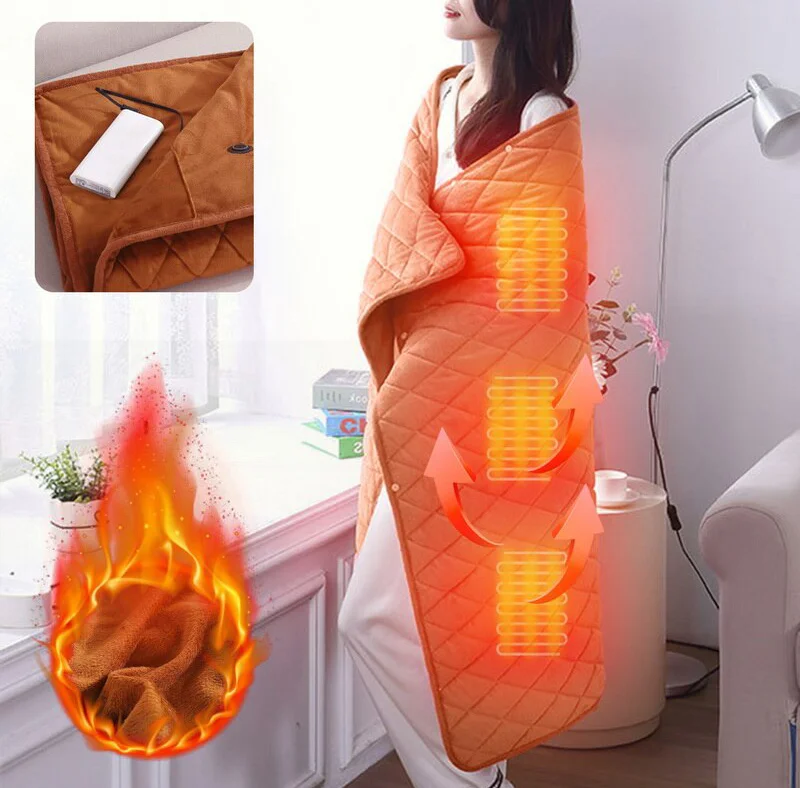 Electric Heated Blanket Winter Large Warm Blanket Wearable 5V USB Powered By Power Banks Bed Warmer Blanket