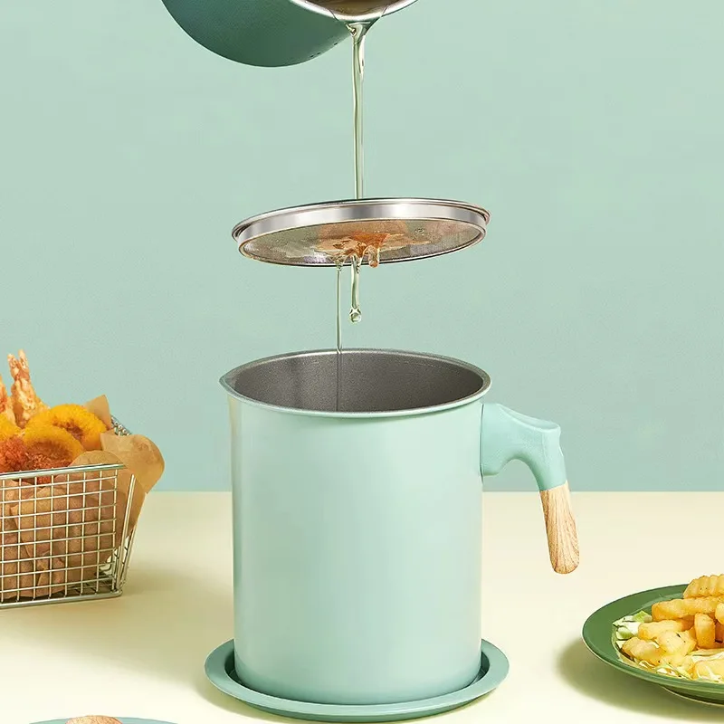 304 Stainless Steel Oiler Large Capacity Oil Filter Can Kitchen Cooking Tool Leak-proof Grease Strainer Pot Oil Pot