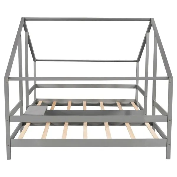 Double Twin Size Triangular House Beds with Built in Table Gray for Kids OEM Supplier from Vietnam Following Your Brand