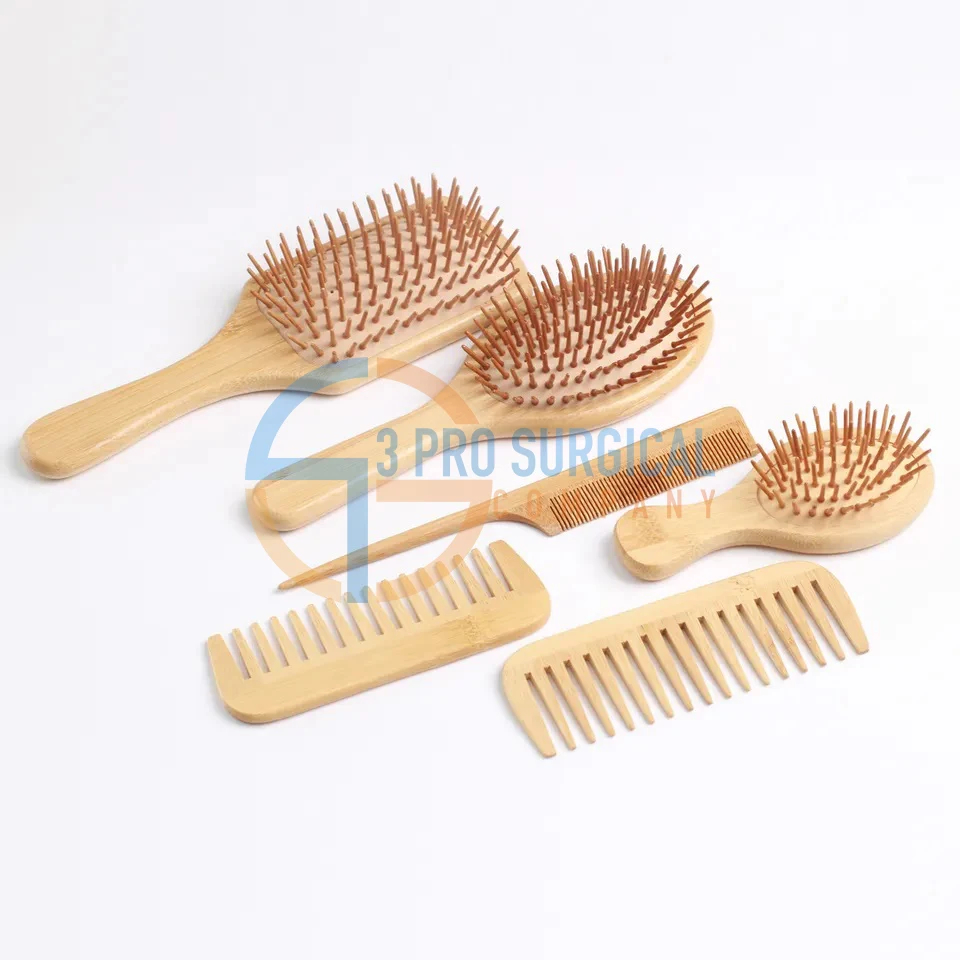 3PRO Wholesale Custom Logo Oem Professional 100% Natural Bamboo Wooden Hair Brushes Comb For unisex