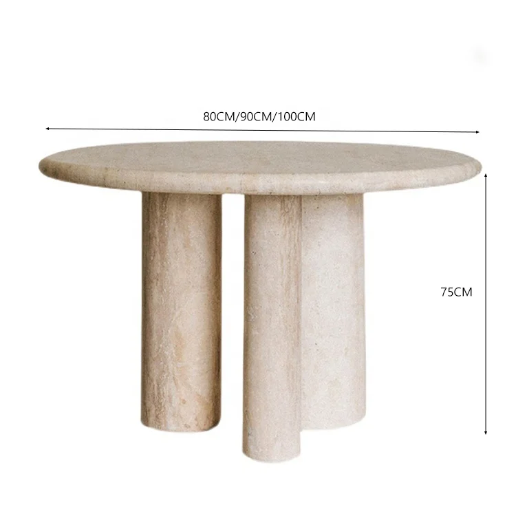 Modern Dining Room Furniture Oval Dinning Table Three Column Basse Beige Stone Round Travertin Travertine Marble Dining Table