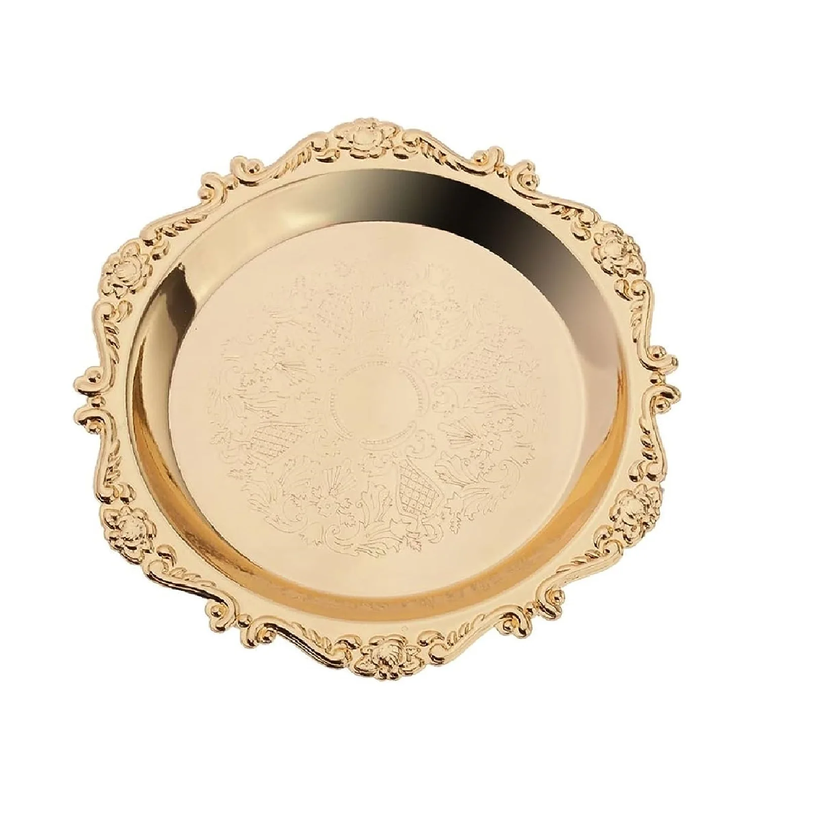 Top Quality Antique Brass Metal Serving Tray in Round Shape Customized Shape At Best Price For Dining Table Decorative