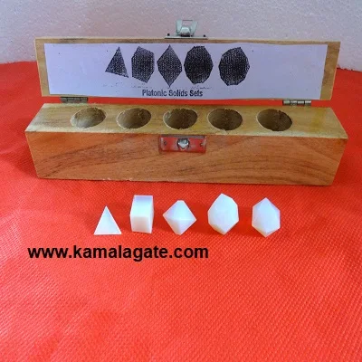 Natural gemstone Howlite Crystal Carved Sacred Geometry Hand Craved 5-Pcs Set With Wooden Box crystals healing geometry set