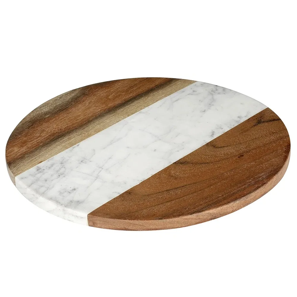 Wood Lazy Susan  Round Tabletop Lazy Susan Turntable with White Marble Base is Perfect for Serving Food Storing Spices