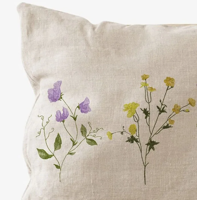 Wholesale Natural Linen Square Seat Cushion Cover Embroidered Flower Design Throw Pillowcase Sofa Sleep Hotel Decor Outdoor Use