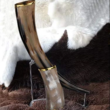 Top quality drinking horn  Utensil Natural Unique Lacquered with Brass Accents Food Safe Complete hand by hs husnain crafts