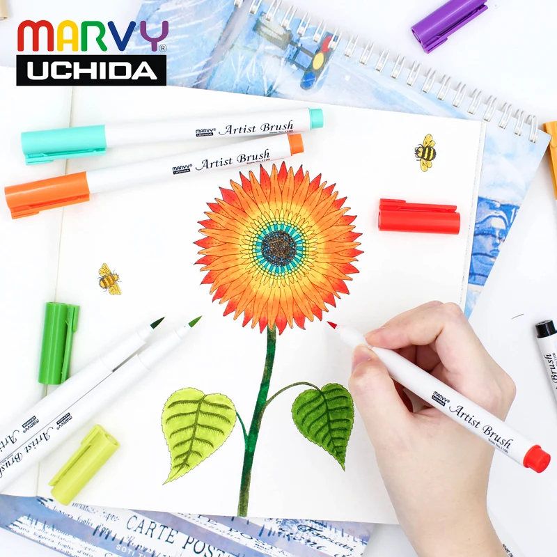 Marvy Uchida 1100 5/18/36 colors/set Water based soft watercolor brush head marker pens set for coloring watercolor paint
