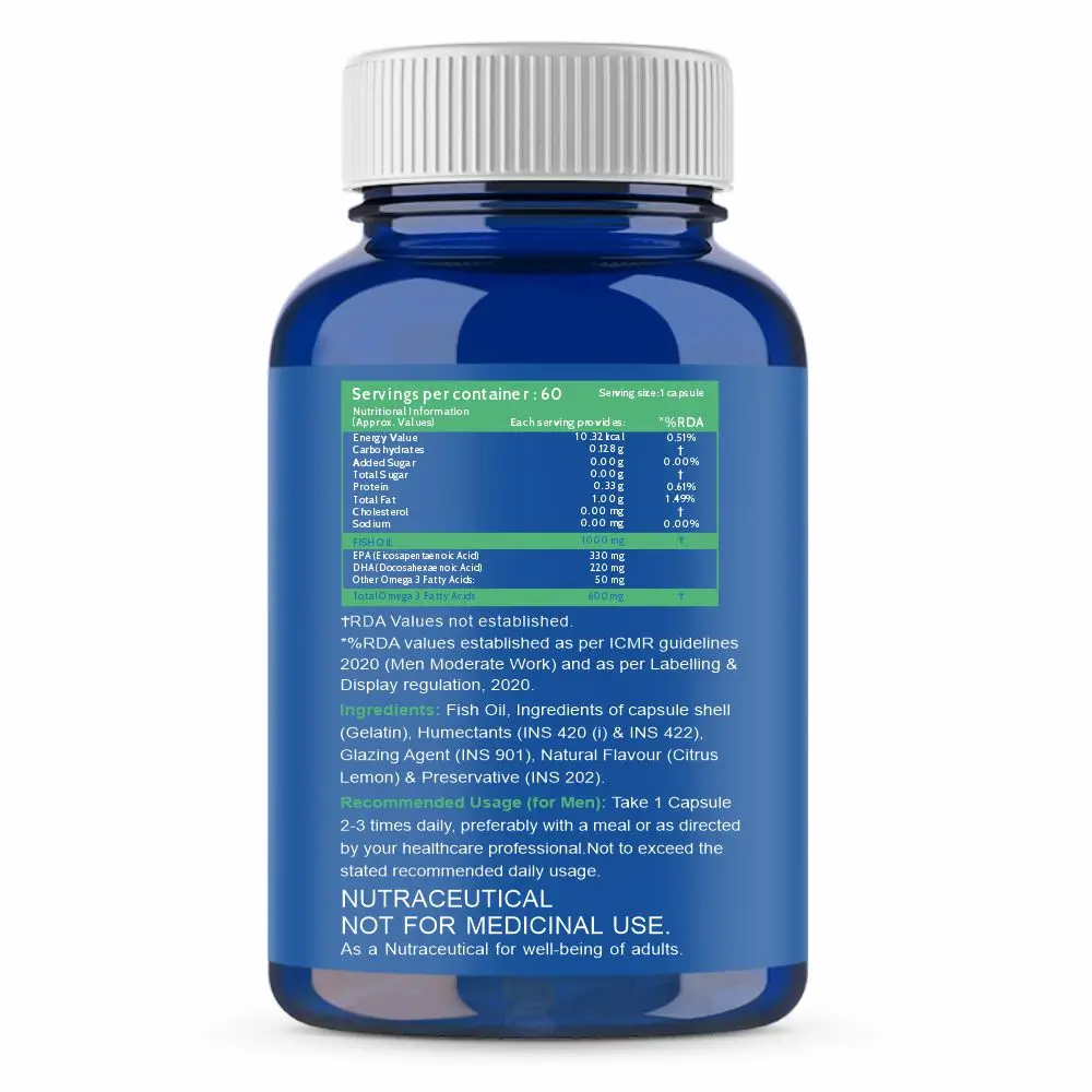 Double Strength Fish Oil 1000mg Softgel Capsules with Omega 3 for healthy heart, flexible joints,brain health & immunity support