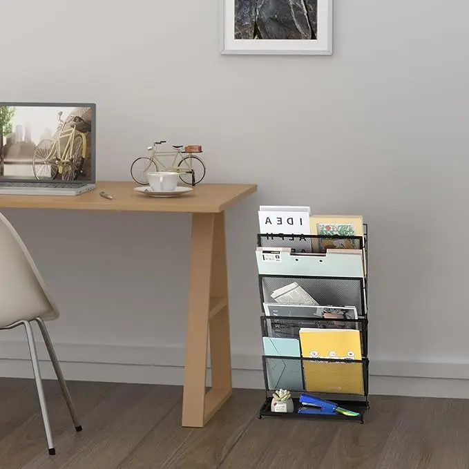 File Racks Letter Trays 6 Tier Wire in Tray Hanging Wall File Holder Document Folder Organizer Literature Magazine Rack-black