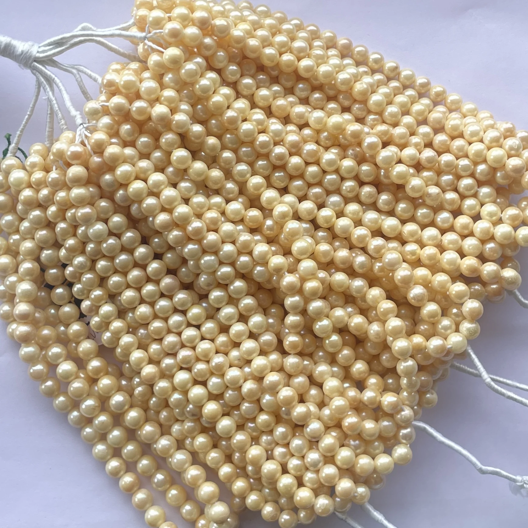 7mm Natural Yellowish Freshwater Pearls Stone Round Beads Strand Wholesale Gemstone Supplier For Making bracelet