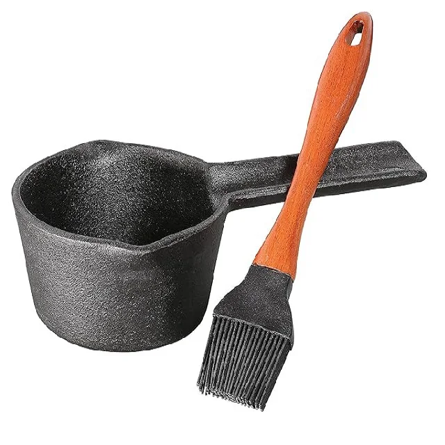 Wholesale Cast Iron Basting Set with Silicone  Rosewood Basting Brush and Mini Saucepan  handmade latest design cook wear