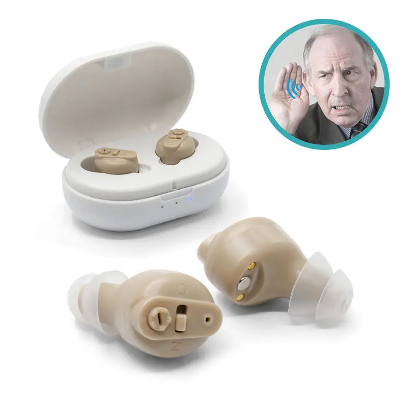 CIC ITE Hearing Aids Black White Ear Aid Rechargeable Sound Amplifier OTC Hearing Aid Value for Senior